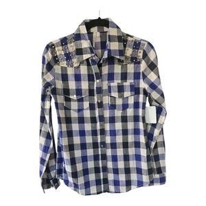 Vintage Embellished Studded Shirt Women Sz S Plaid Snap Buttons Western…